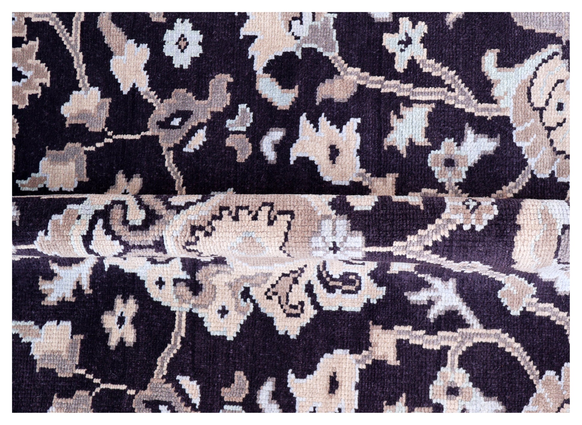 Premium look Vintage Style Black Silver Peach Beige Traditional Turkish Floral Vine Hand Knotted Wool 8x10 Bhadohi Area Rug