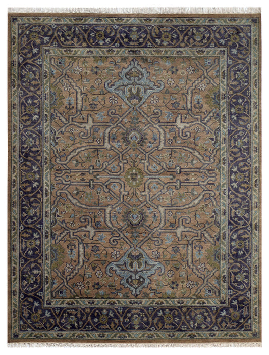 Vintage Rust Caramel Violet Plum Teal Traditional Heriz Floral Lattice Hand Knotted Wool 8x10 Bhadohi Area Rug