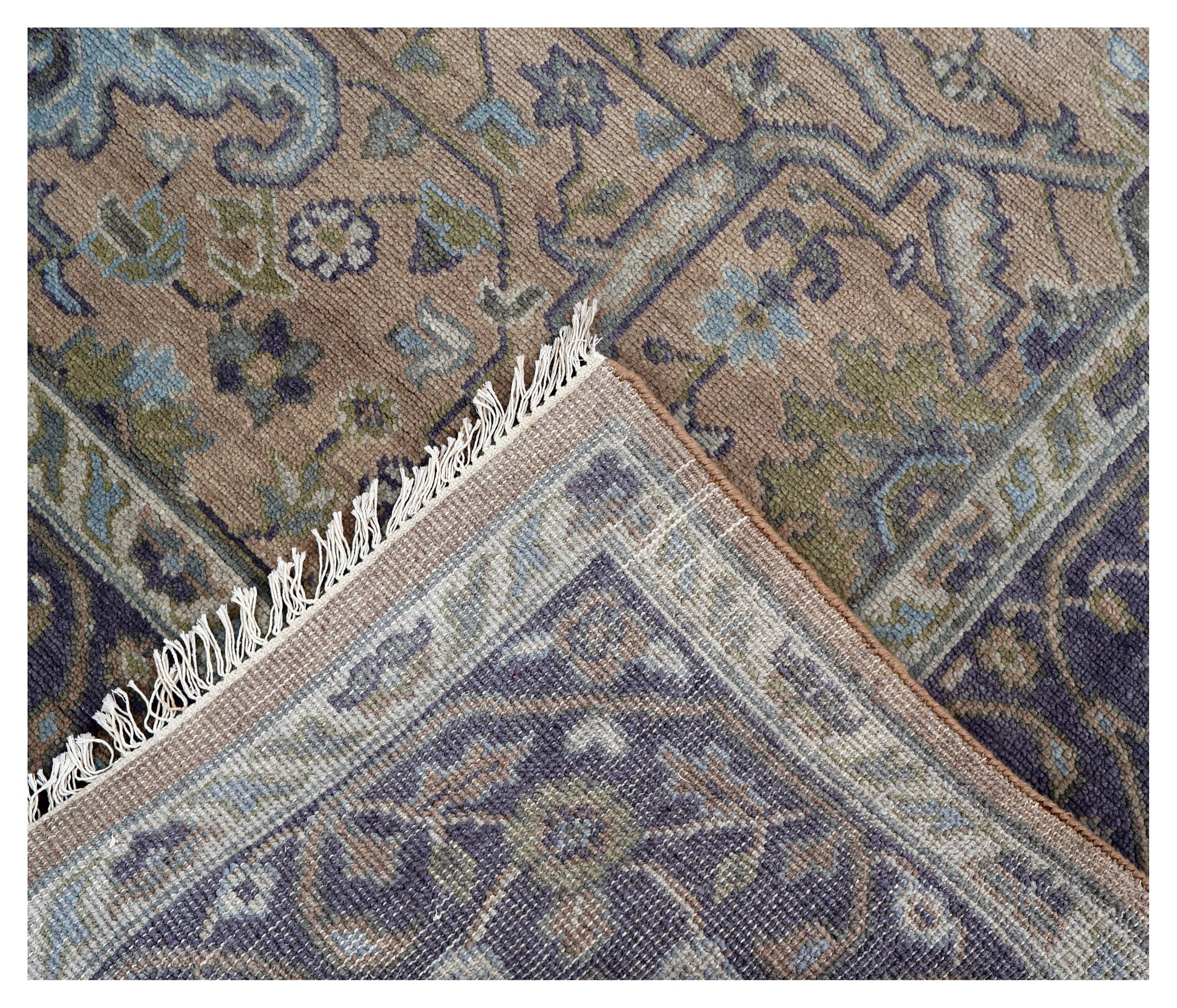 Vintage Rust Caramel Violet Plum Teal Traditional Heriz Floral Lattice Hand Knotted Wool 8x10 Bhadohi Area Rug