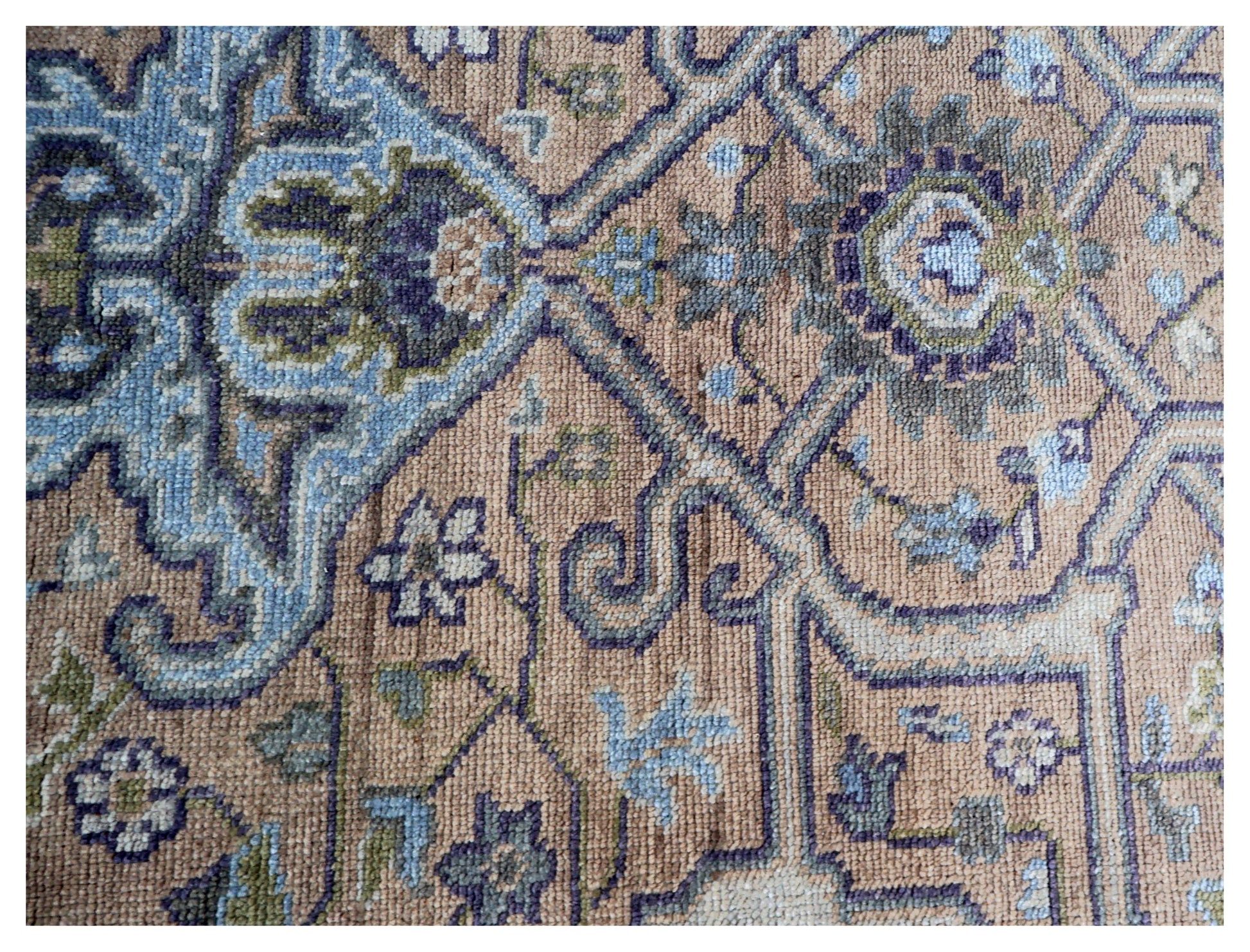 Vintage Rust Caramel Violet Plum Teal Traditional Heriz Floral Lattice Hand Knotted Wool 8x10 Bhadohi Area Rug