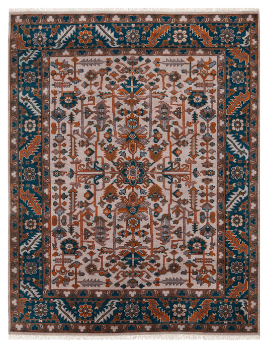 8x10 Ivory Teal Rust Turkish Oushak Floral Hand Knotted Wool Vintage Style Area Rug