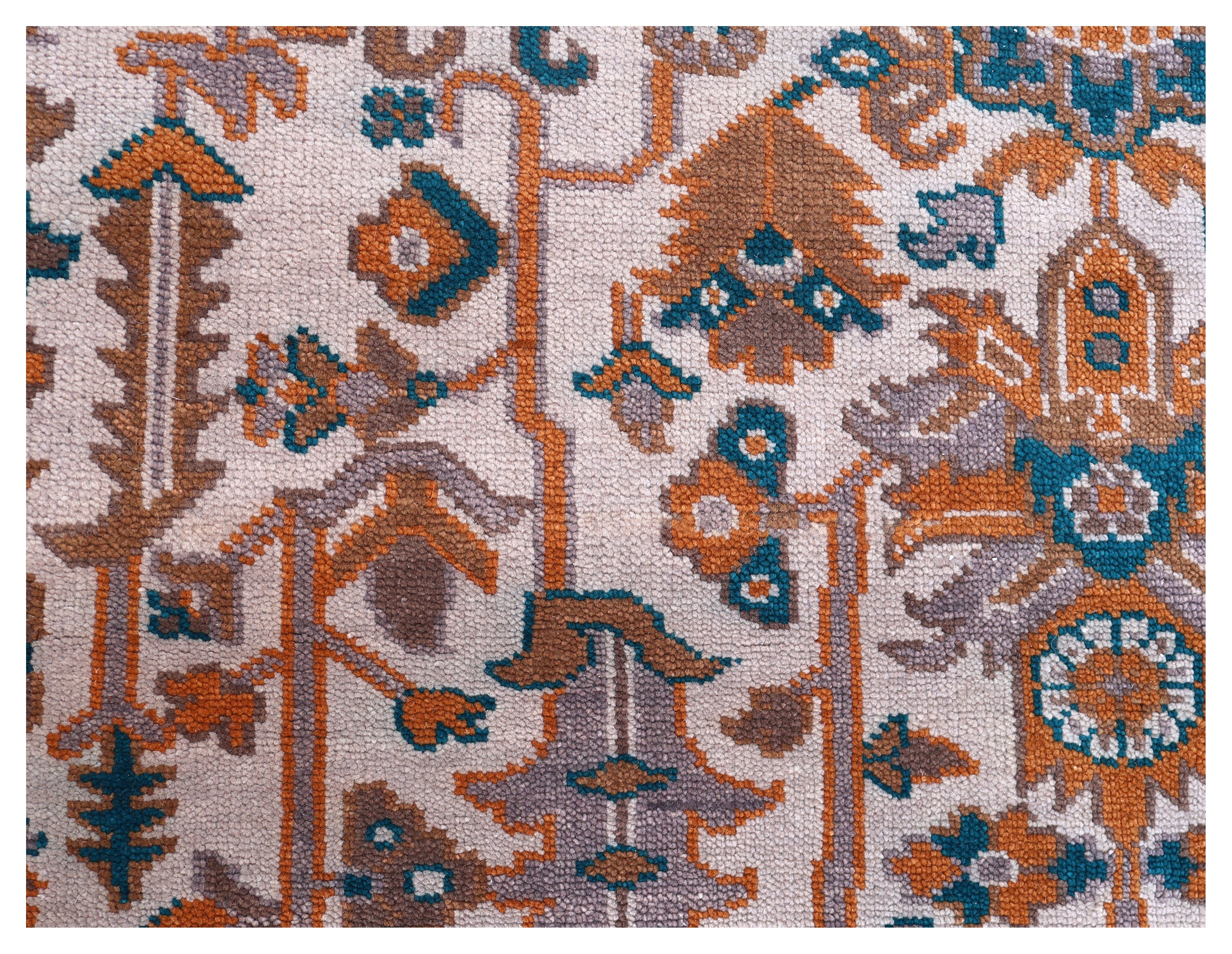 8x10 Ivory Teal Rust Turkish Oushak Floral Hand Knotted Wool