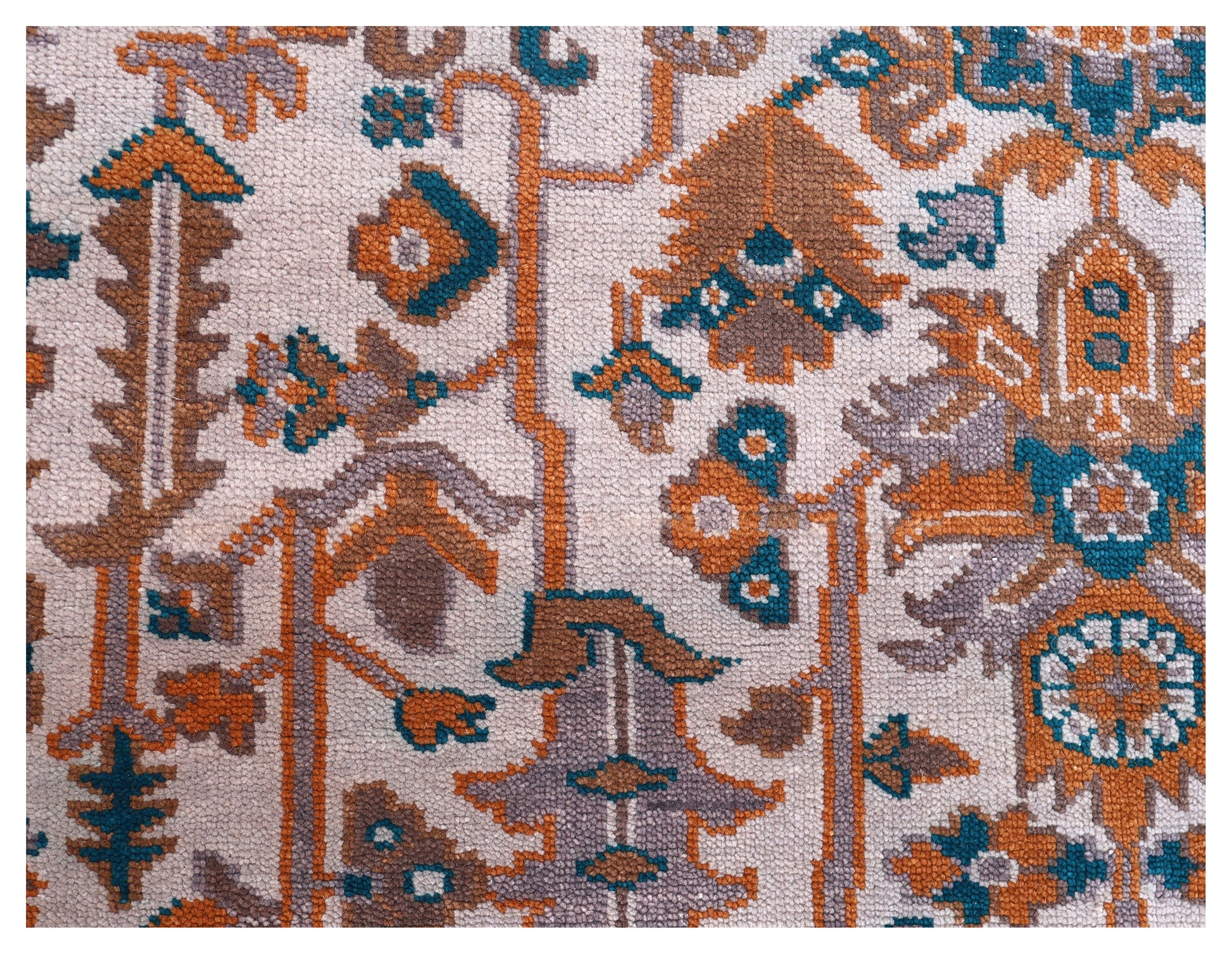 8x10 Ivory Teal Rust Turkish Oushak Floral Hand Knotted Wool Vintage Style Area Rug