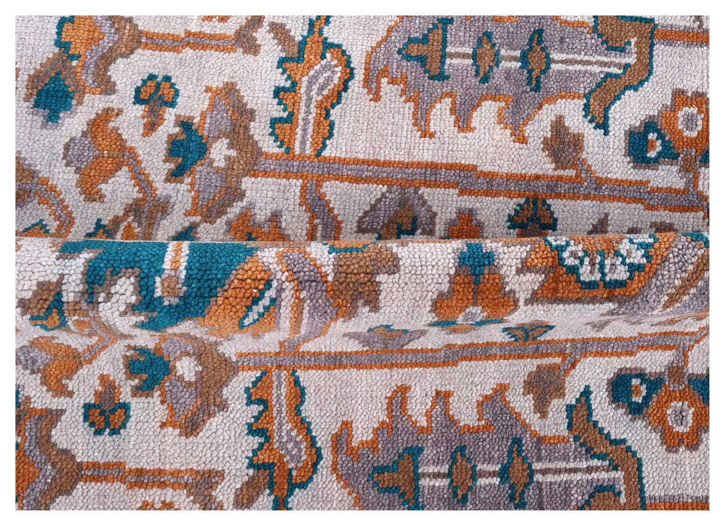 8x10 Ivory Teal Rust Turkish Oushak Floral Hand Knotted Wool Vintage Style Area Rug