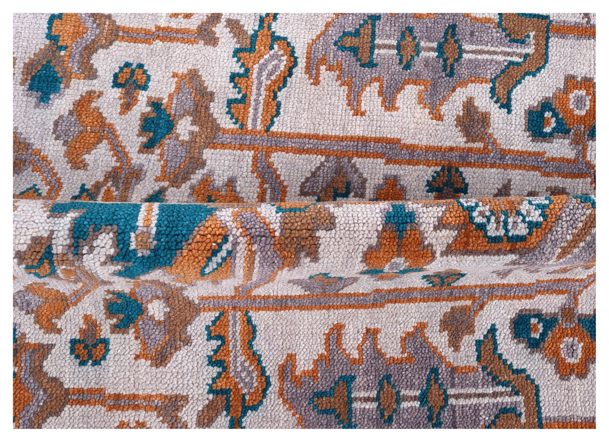 8x10 Ivory Teal Rust Turkish Oushak Floral Hand Knotted Wool Vintage Style Area Rug
