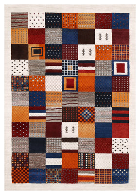 Multi Colour Gabbeh Lori Patchwork Grid Hand Knotted Wool Traditional 5.6x8 Area Rug