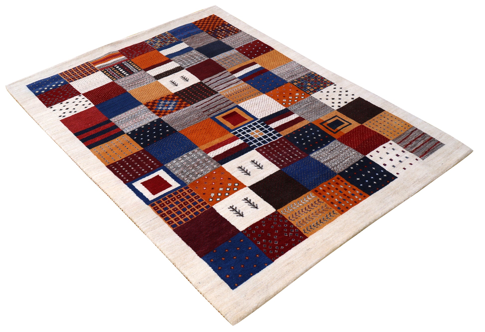 Multi Colour Gabbeh Lori Patchwork Grid Hand Knotted Wool Traditional 5.6x8 Area Rug