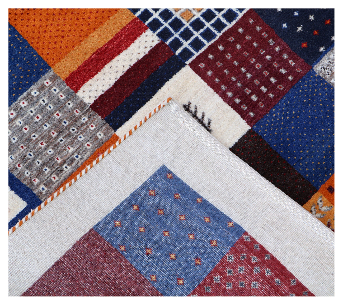 Multi Colour Gabbeh Lori Patchwork Grid Hand Knotted Wool Traditional 5.6x8 Area Rug