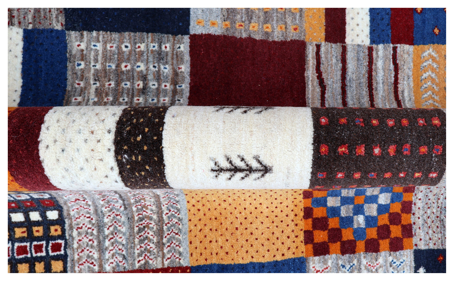 Multi Colour Gabbeh Lori Patchwork Grid Hand Knotted Wool Traditional 5.6x8 Area Rug