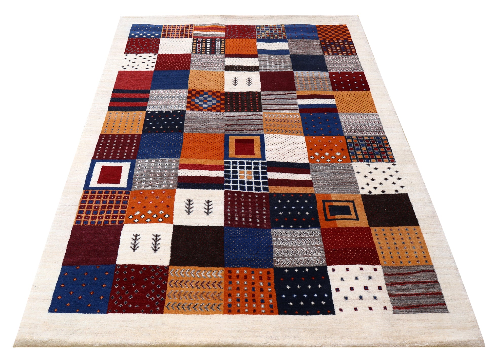 Multi Colour Gabbeh Lori Patchwork Grid Hand Knotted Wool Traditional 5.6x8 Area Rug