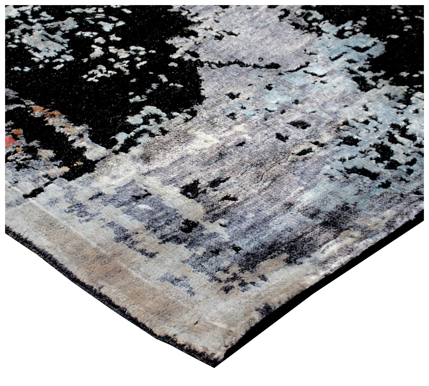 7.6x10 Turquoise Pink Grey Vintage Antique Wool Viscose Area Rug - Hand Knotted Abstract Distressed