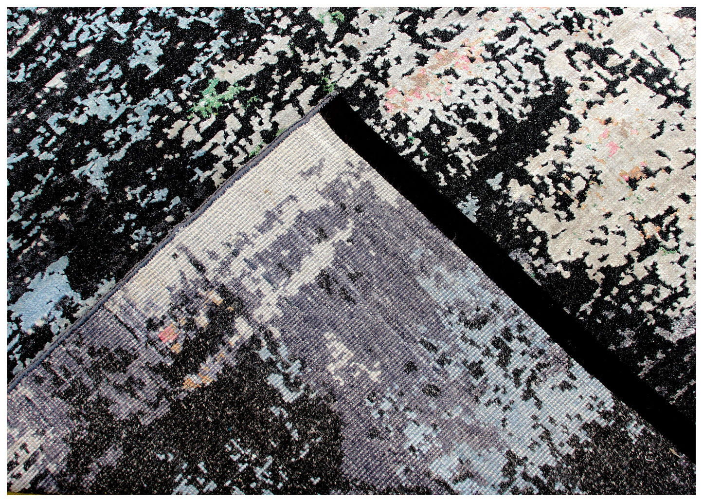 7.6x10 Turquoise Pink Grey Vintage Antique Wool Viscose Area Rug - Hand Knotted Abstract Distressed