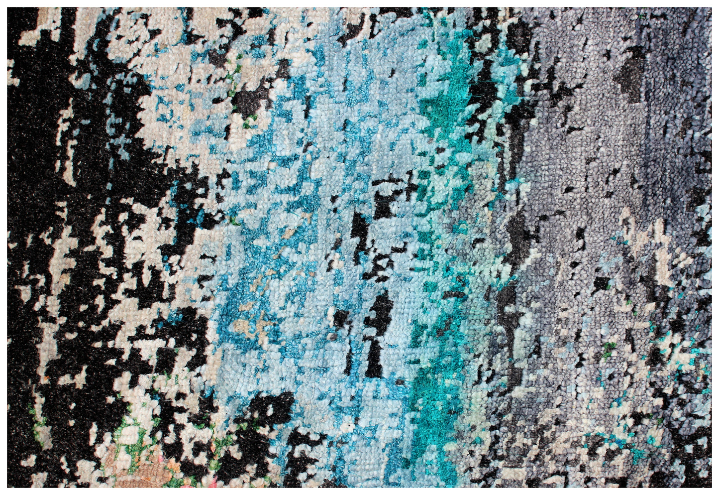 7.6x10 Turquoise Pink Grey Vintage Antique Wool Viscose Area Rug - Hand Knotted Abstract Distressed