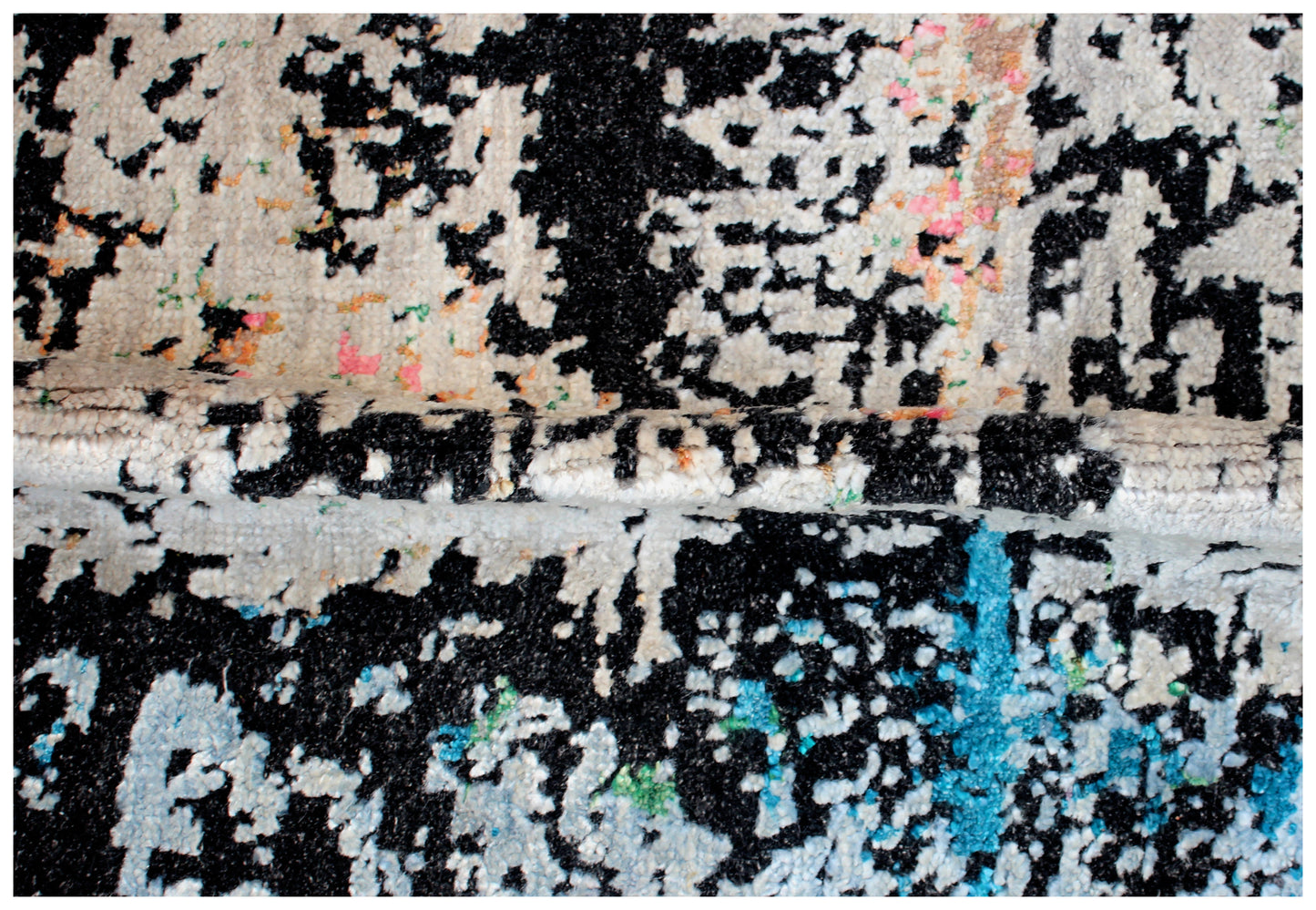 7.6x10 Turquoise Pink Grey Vintage Antique Wool Viscose Area Rug - Hand Knotted Abstract Distressed