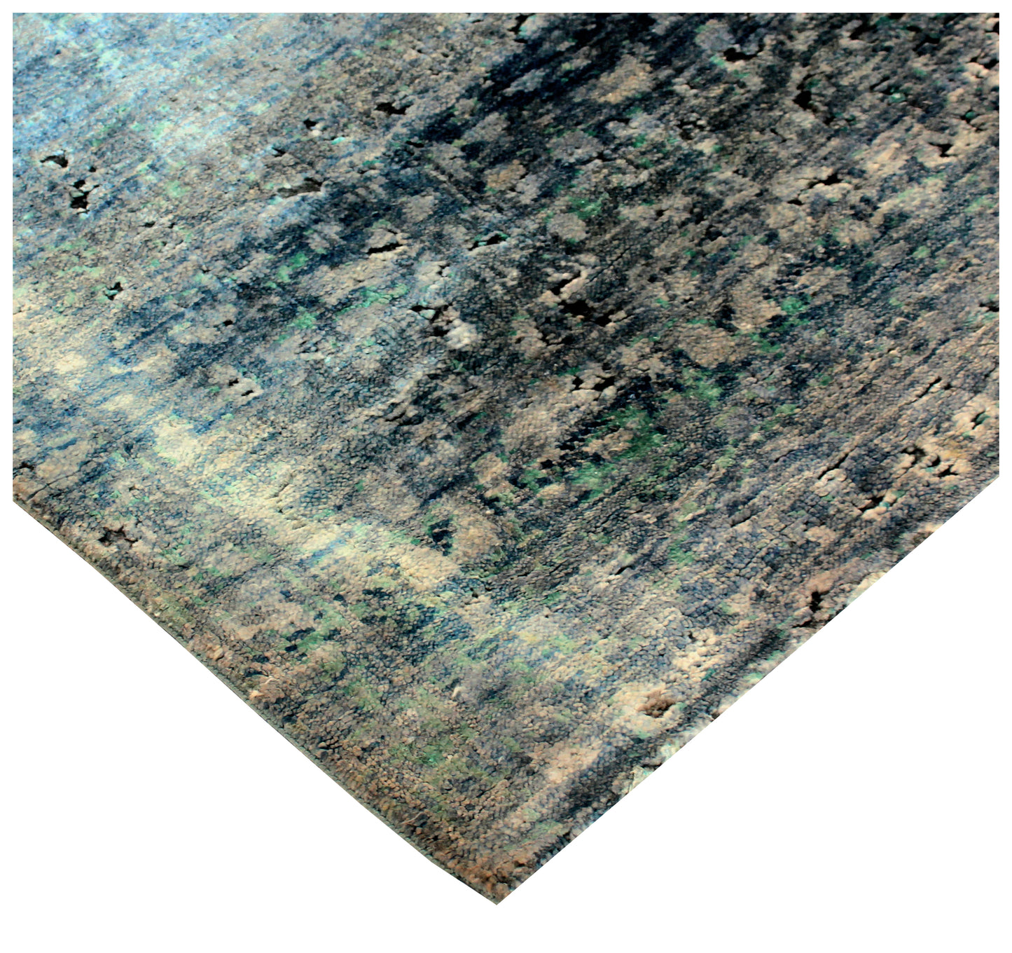 Vintage Antique Distressed 8x10 Wool Viscose Area Rug - Blue Turquoise Silver Hand Knotted Abstract