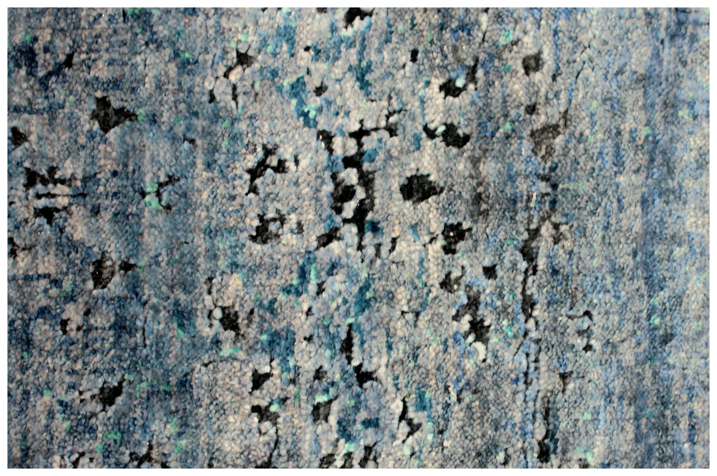 Vintage Antique Distressed 8x10 Wool Viscose Area Rug - Blue Turquoise Silver Hand Knotted Abstract