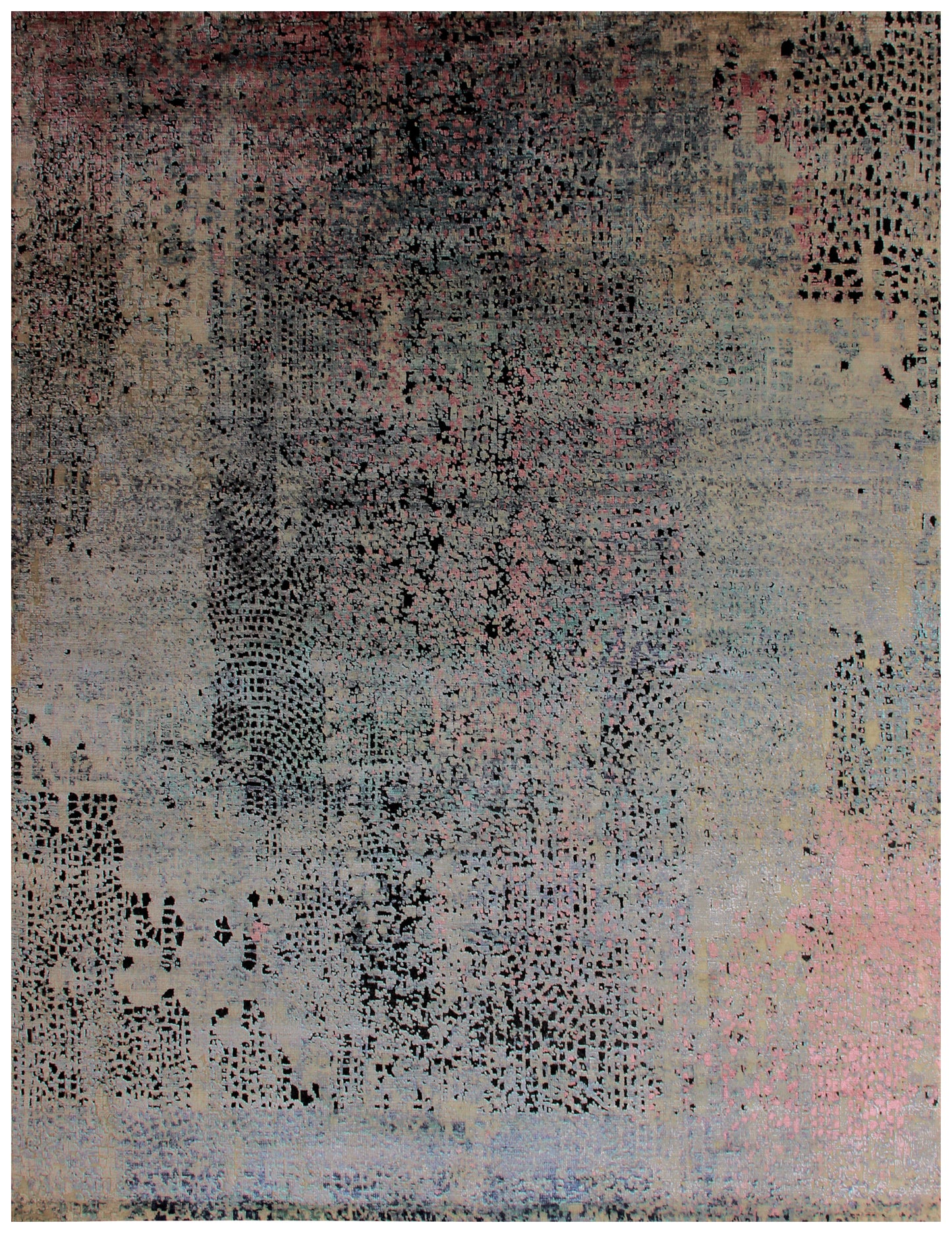 8x10 Distressed Vintage Antique Wool Viscose Area Rug - Grey Pink Beige Hand Knotted Abstract