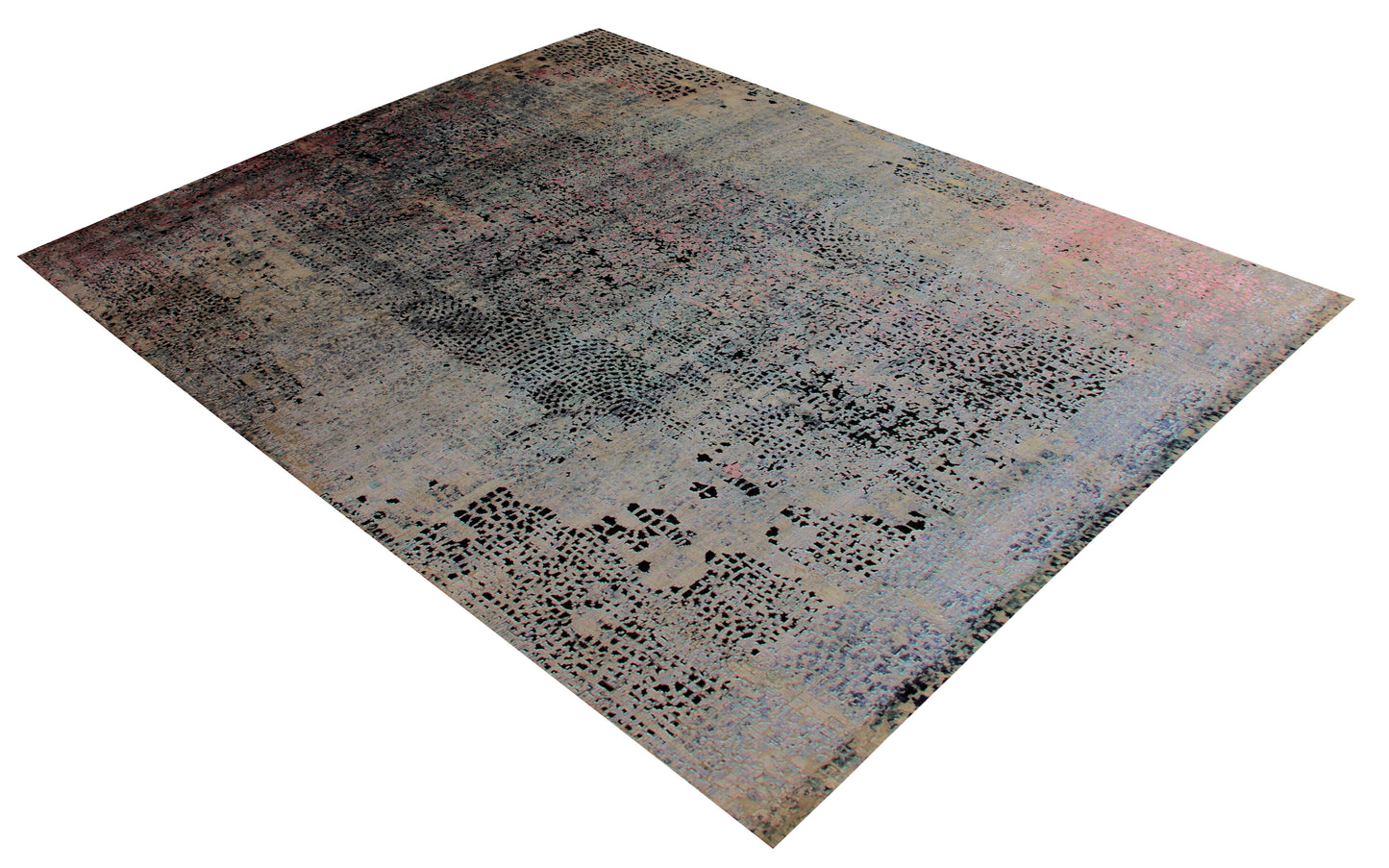 8x10 Distressed Vintage Antique Wool Viscose Area Rug - Grey Pink Beige Hand Knotted Abstract