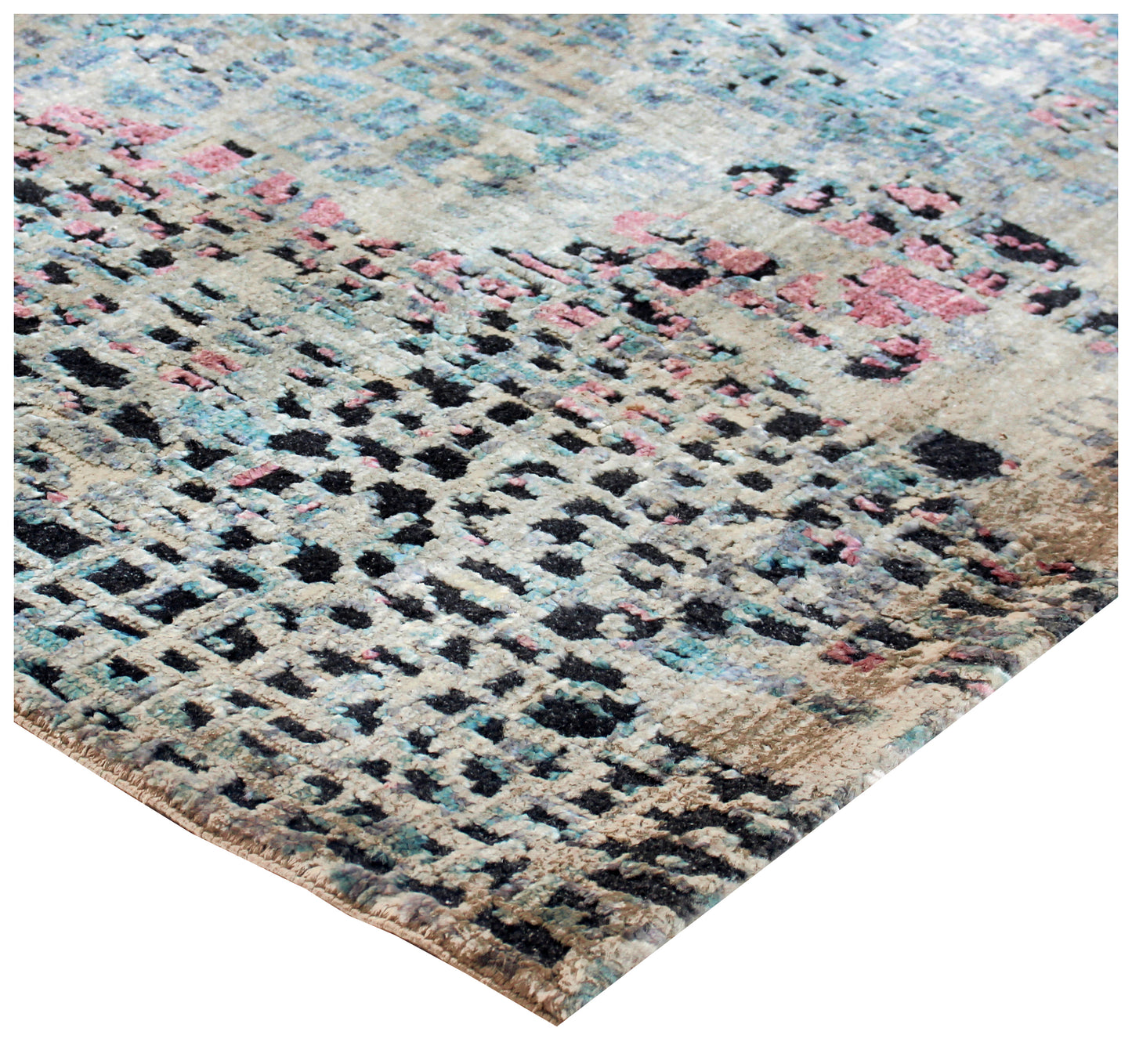 8x10 Distressed Vintage Antique Wool Viscose Area Rug - Grey Pink Beige Hand Knotted Abstract