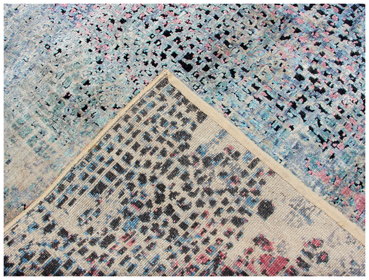 8x10 Distressed Vintage Antique Wool Viscose Area Rug - Grey Pink Beige Hand Knotted Abstract