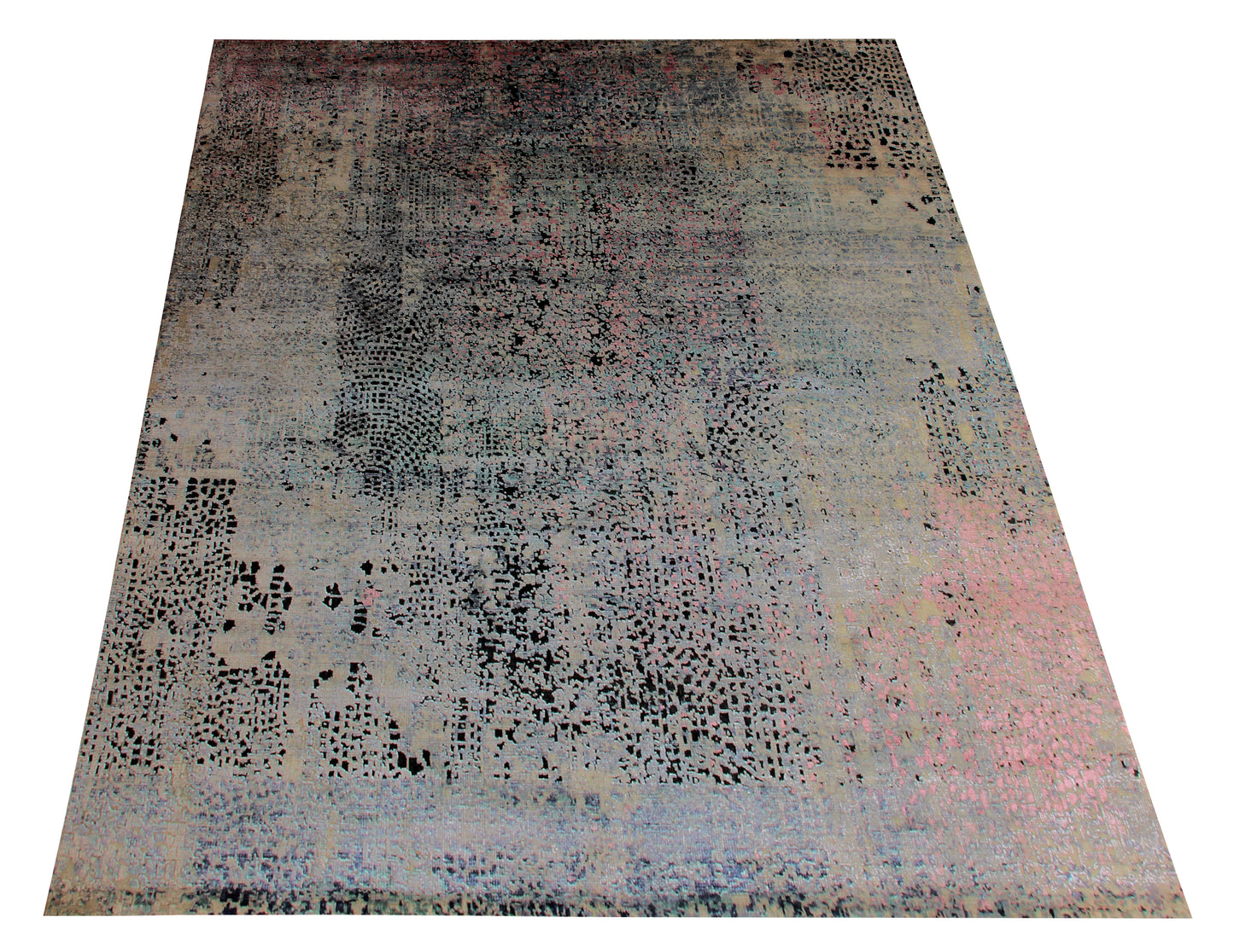 8x10 Distressed Vintage Antique Wool Viscose Area Rug - Grey Pink Beige Hand Knotted Abstract