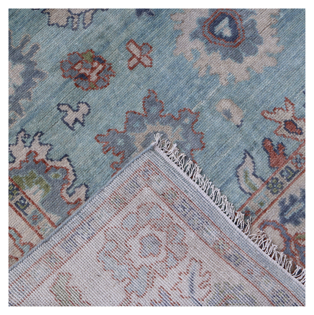 Light Blue Ivory Floral Oriental Oushak Hand Knotted 5.6x8 Area Rug