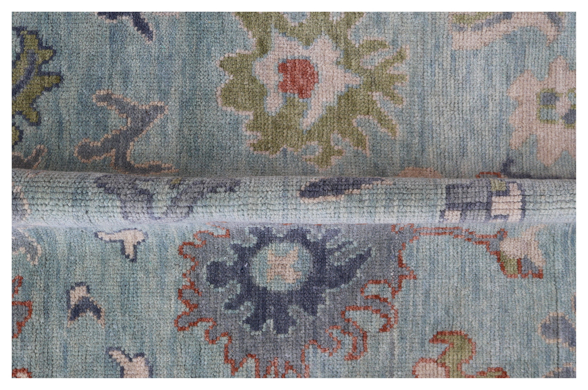 Light Blue Ivory Floral Oriental Oushak Hand Knotted 5.6x8 Area Rug