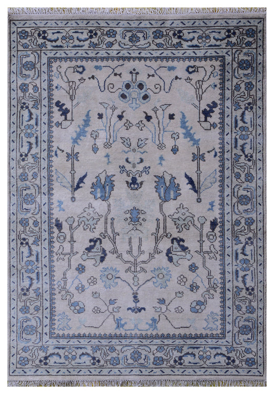 Traditional Oriental Oushak Silver Blue Hand Knotted 5.6x8 Area Rug