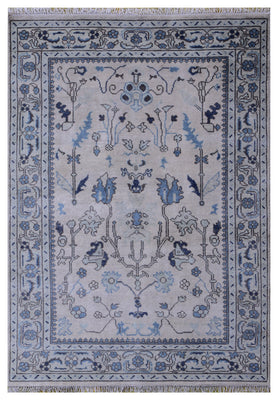 Traditional Oriental Oushak Silver Blue Hand Knotted 5.6x8 Area Rug