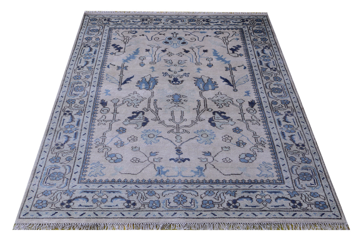 Traditional Oriental Oushak Silver Blue Hand Knotted 5.6x8 Area Rug