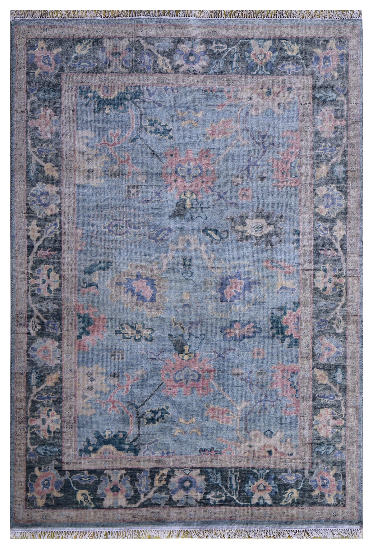 Hand Knotted Grey Pink Floral Oriental Oushak 5.6x8 Area Rug