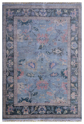 Hand Knotted Grey Pink Floral Oriental Oushak 5.6x8 Area Rug