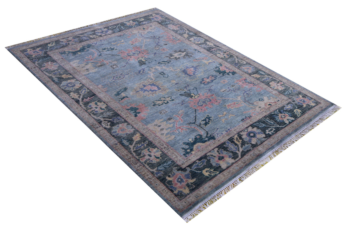Hand Knotted Grey Pink Floral Oriental Oushak 5.6x8 Area Rug