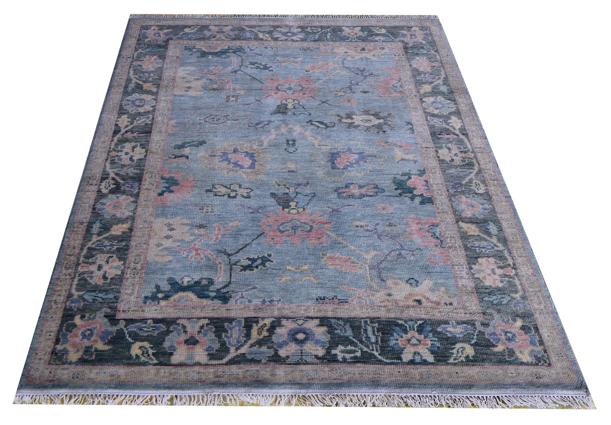 Hand Knotted Grey Pink Floral Oriental Oushak 5.6x8 Area Rug