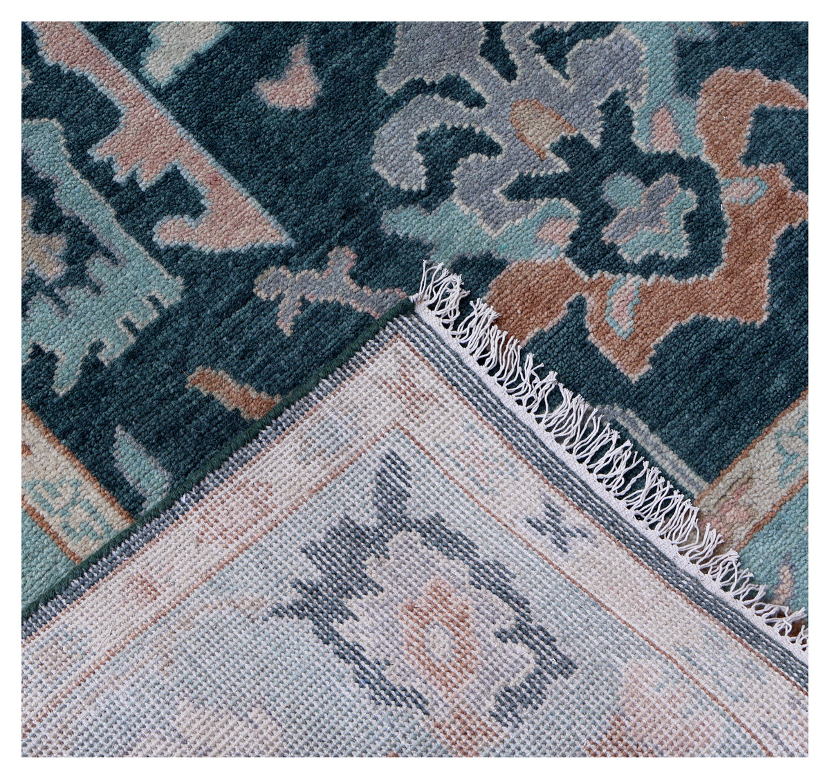 5.6x8 Dark Teal Light Blue Floral Hand Knotted Oriental Oushak Area Rug