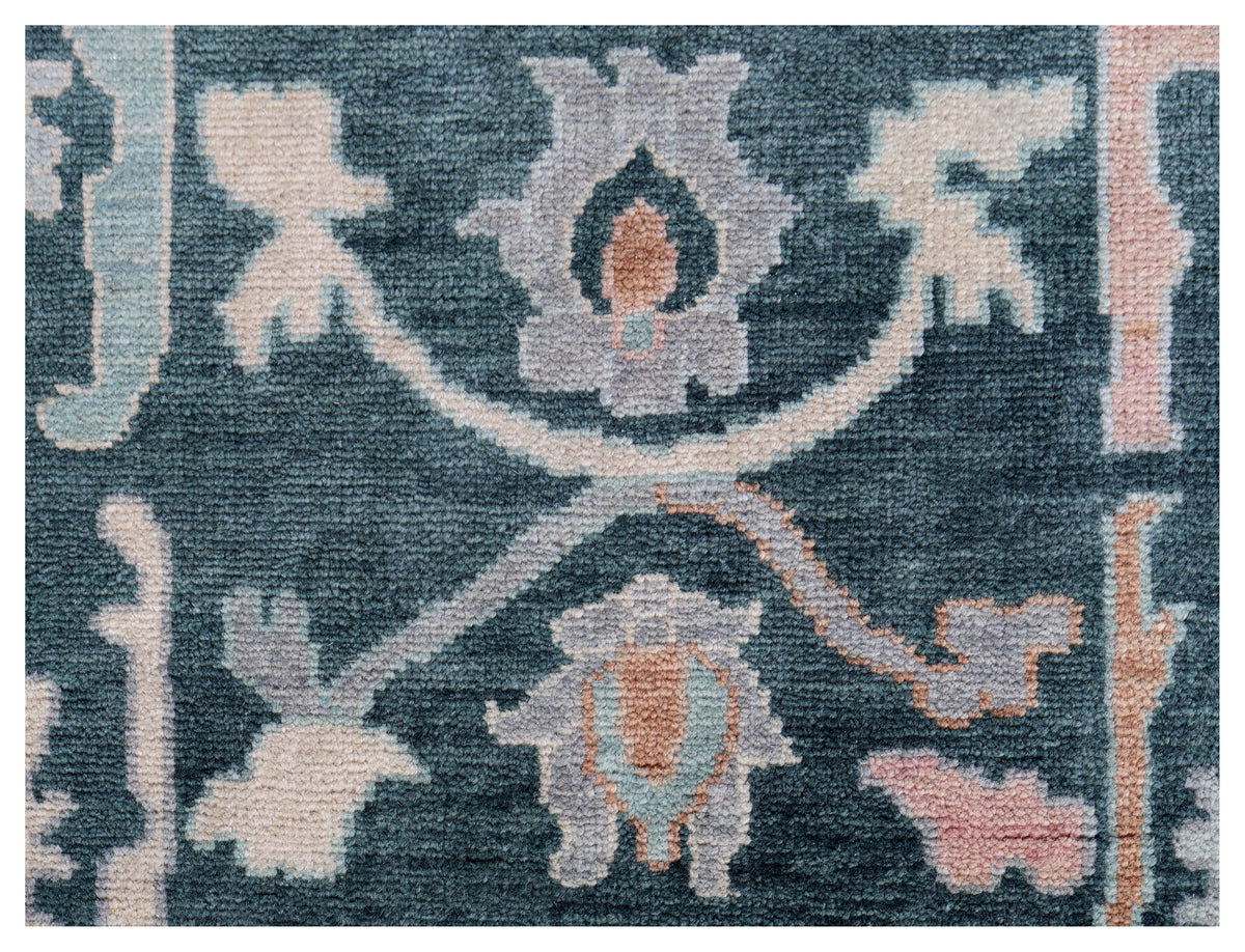 5.6x8 Dark Teal Light Blue Floral Hand Knotted Oriental Oushak Area Rug