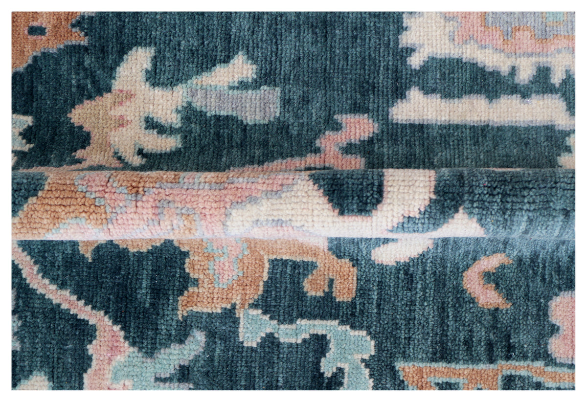 5.6x8 Dark Teal Light Blue Floral Hand Knotted Oriental Oushak Area Rug