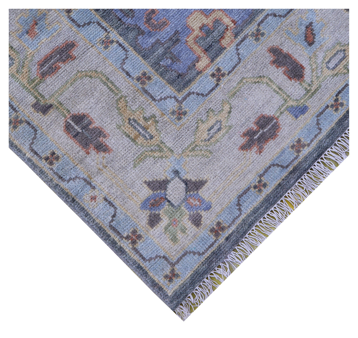 Beige Charcoal Floral Hand Knotted Traditional Oriental Oushak 5.6x8 Area Rug