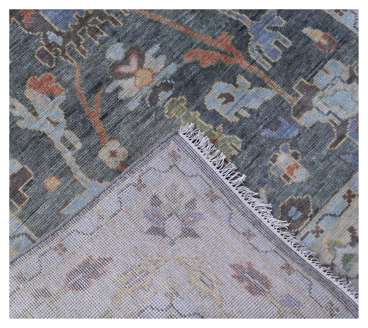 Beige Charcoal Floral Hand Knotted Traditional Oriental Oushak 5.6x8 Area Rug