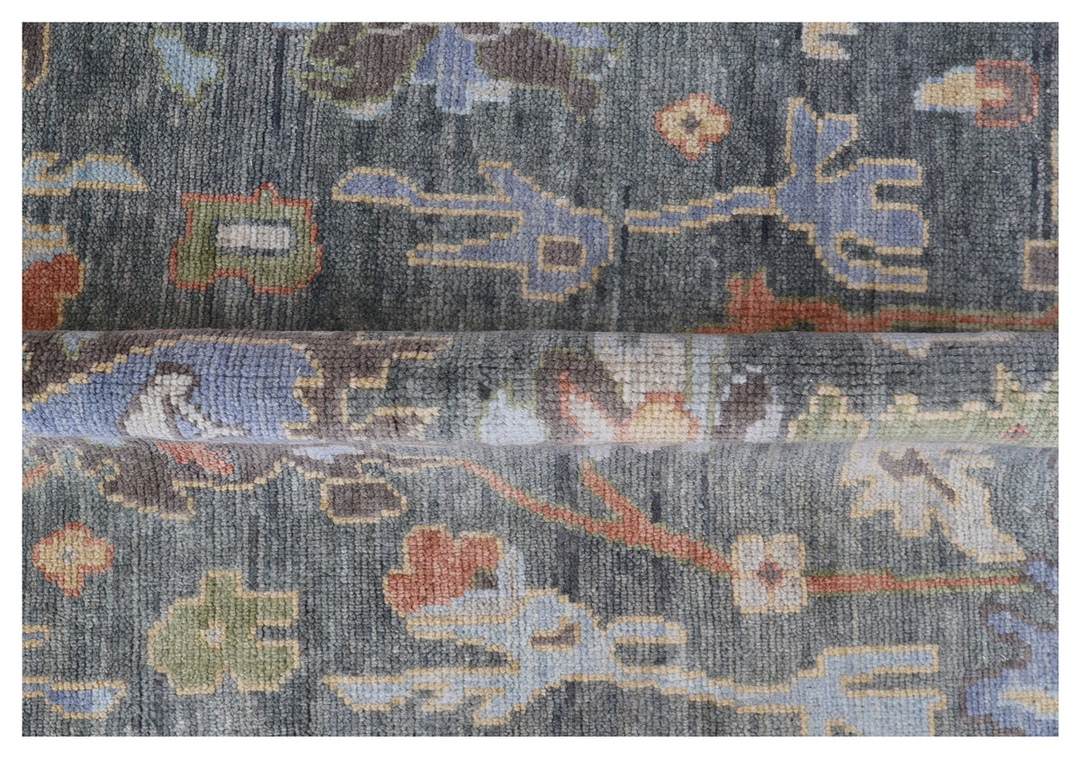 Beige Charcoal Floral Hand Knotted Traditional Oriental Oushak 5.6x8 Area Rug