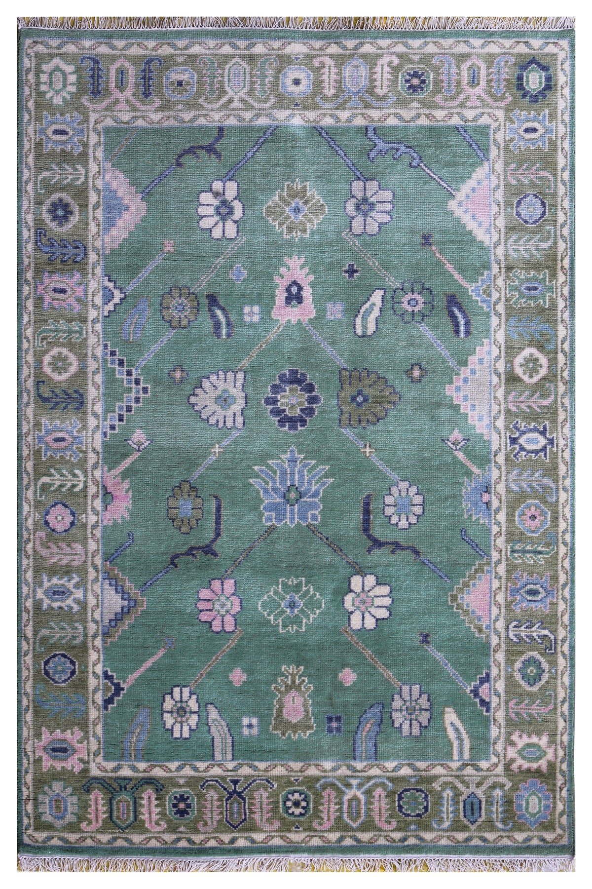 Traditional Oriental Oushak Light Green Olive Floral Hand Knotted 5.6x8 Area Rug