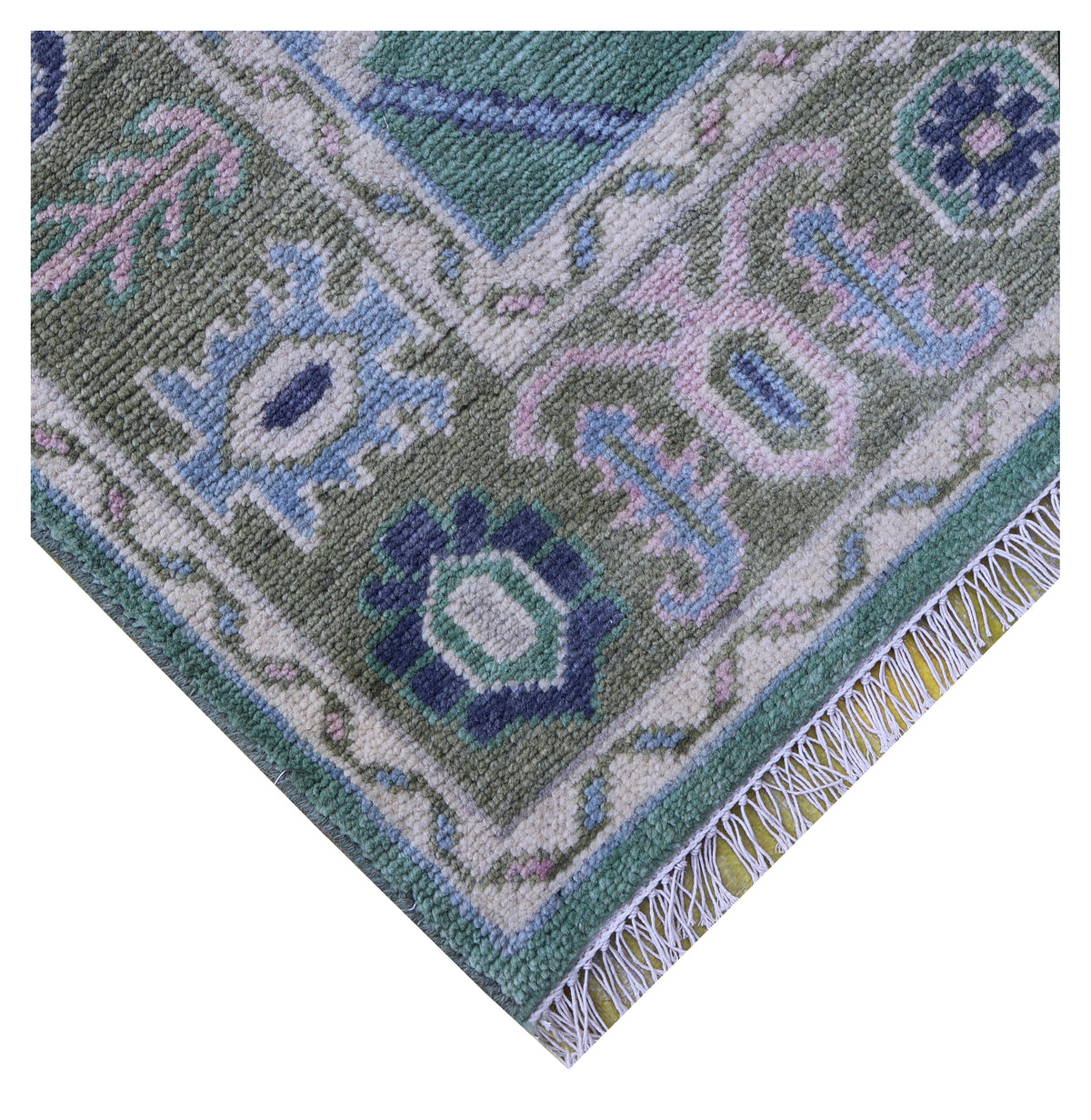 Traditional Oriental Oushak Light Green Olive Floral Hand Knotted 5.6x8 Area Rug