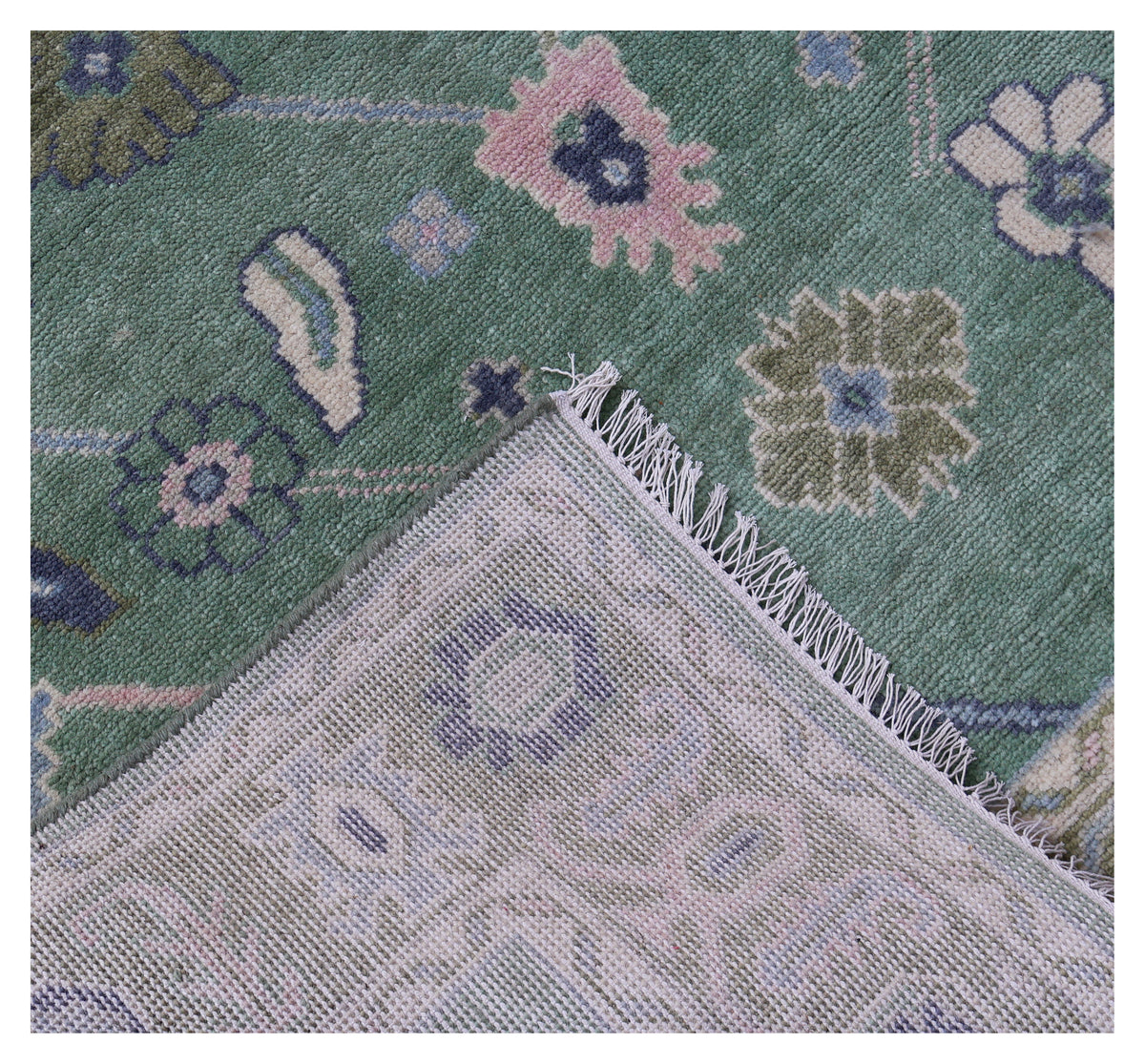 Traditional Oriental Oushak Light Green Olive Floral Hand Knotted 5.6x8 Area Rug