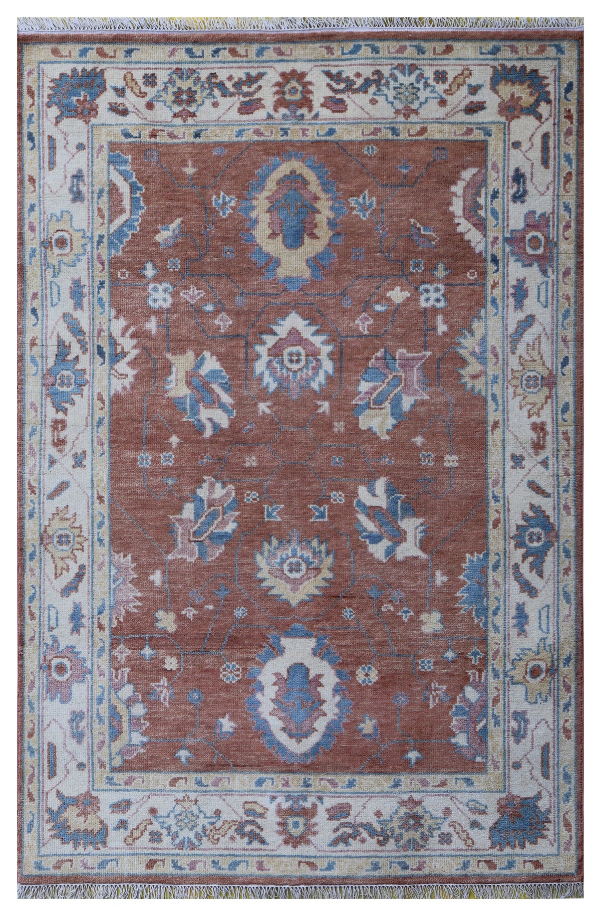 Hand Knotted Rust Orange Ivory Floral Oriental Oushak 5.6x8 Area Rug