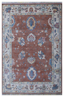 Hand Knotted Rust Orange Ivory Floral Oriental Oushak 5.6x8 Area Rug