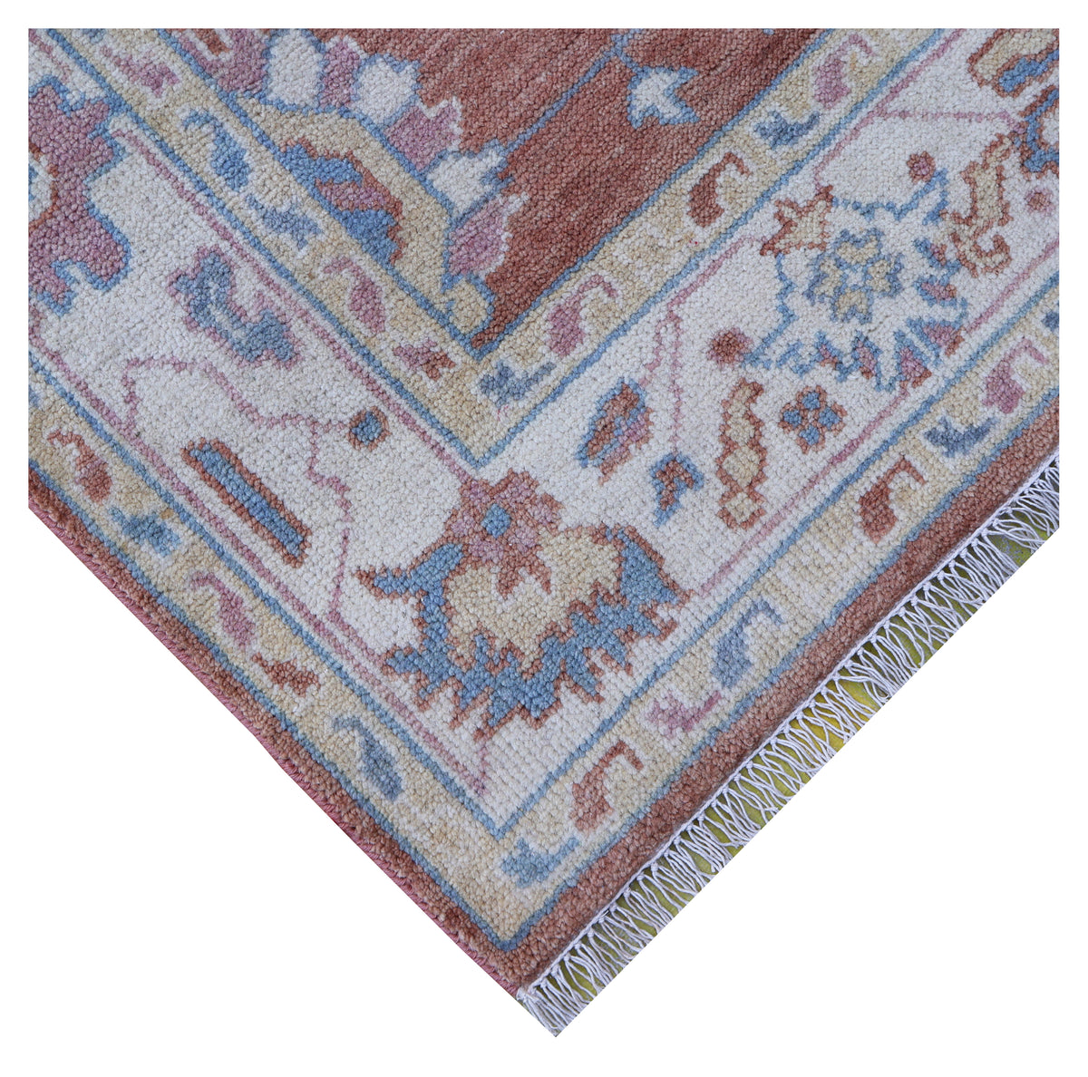 Hand Knotted Rust Orange Ivory Floral Oriental Oushak 5.6x8 Area Rug