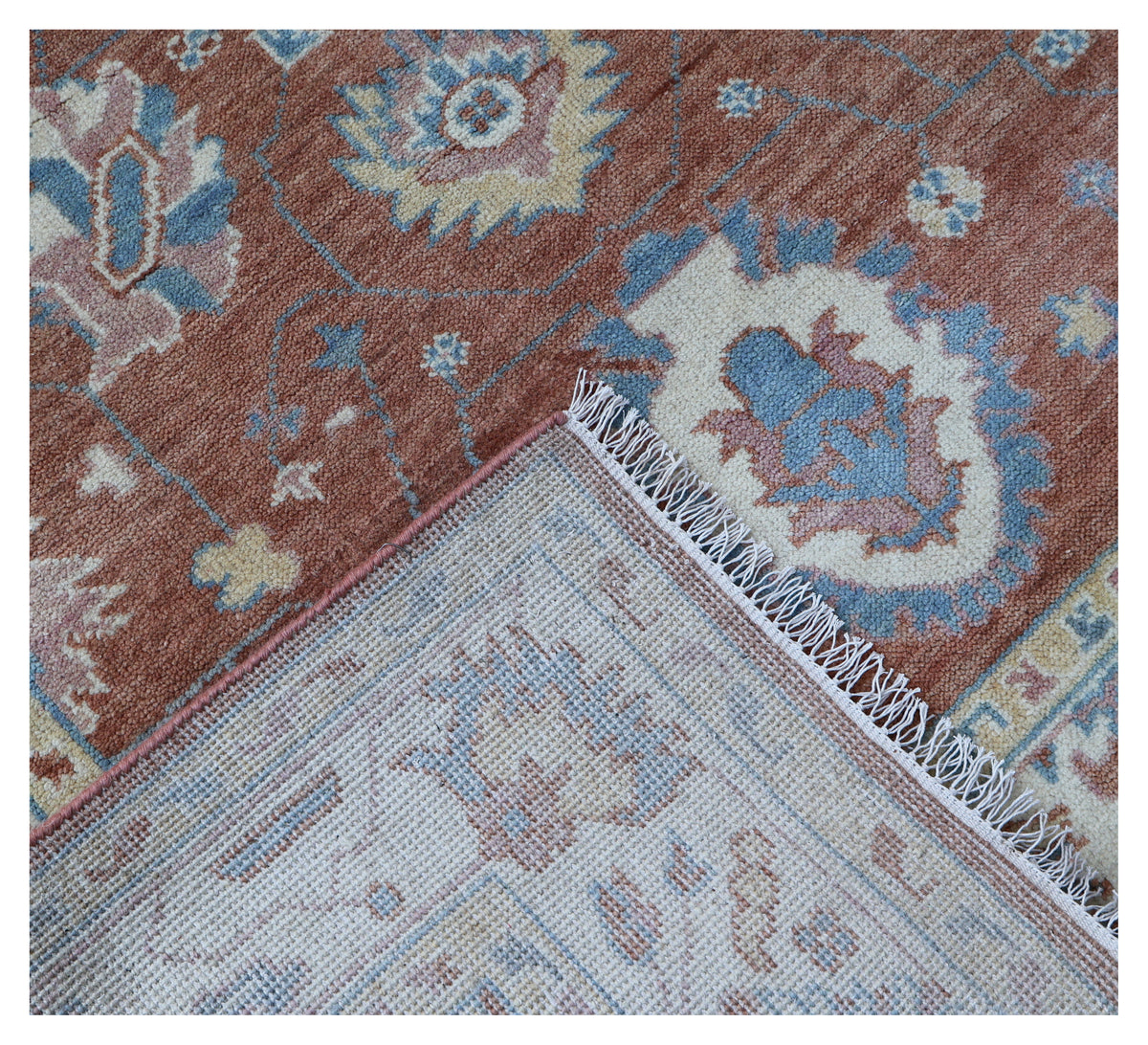 Hand Knotted Rust Orange Ivory Floral Oriental Oushak 5.6x8 Area Rug