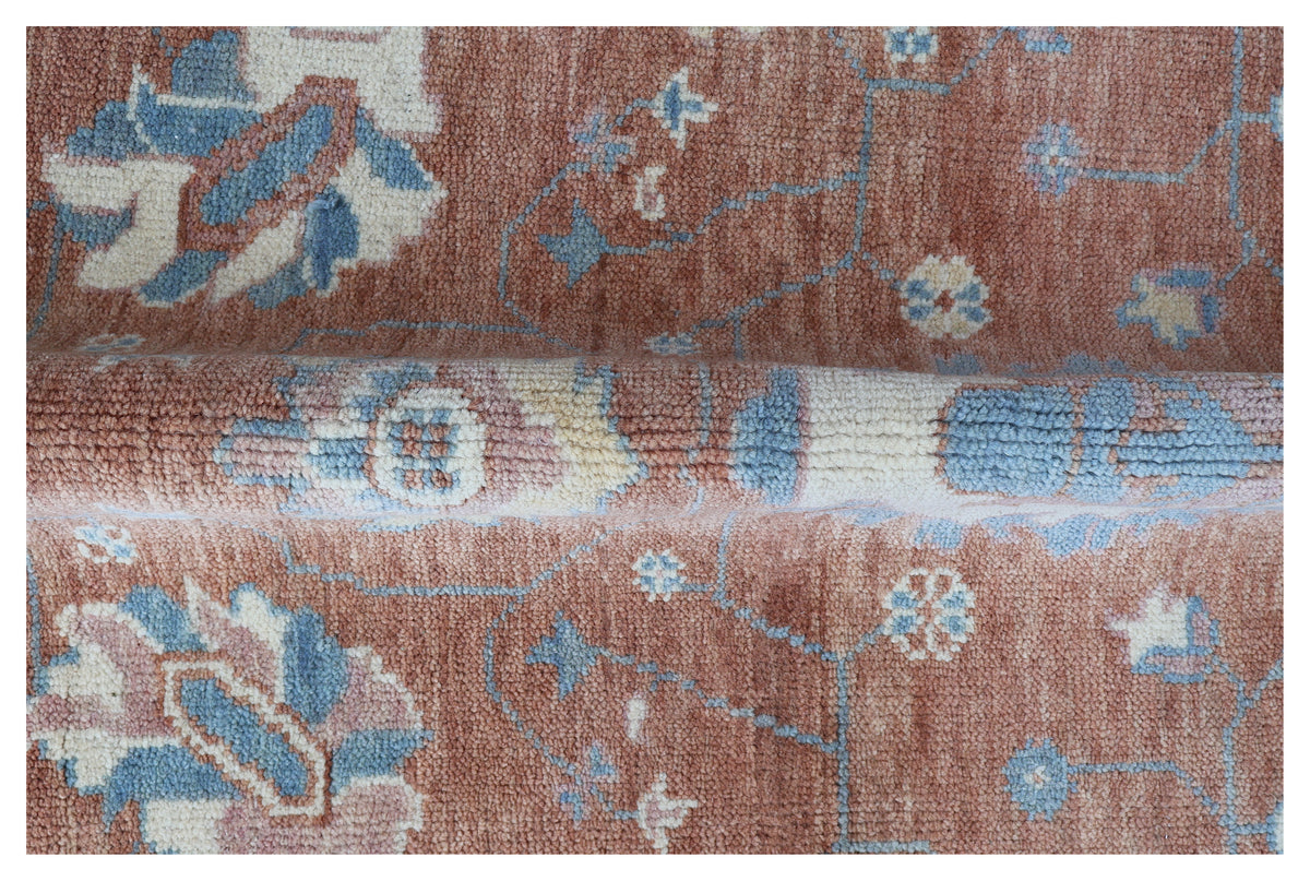 Hand Knotted Rust Orange Ivory Floral Oriental Oushak 5.6x8 Area Rug