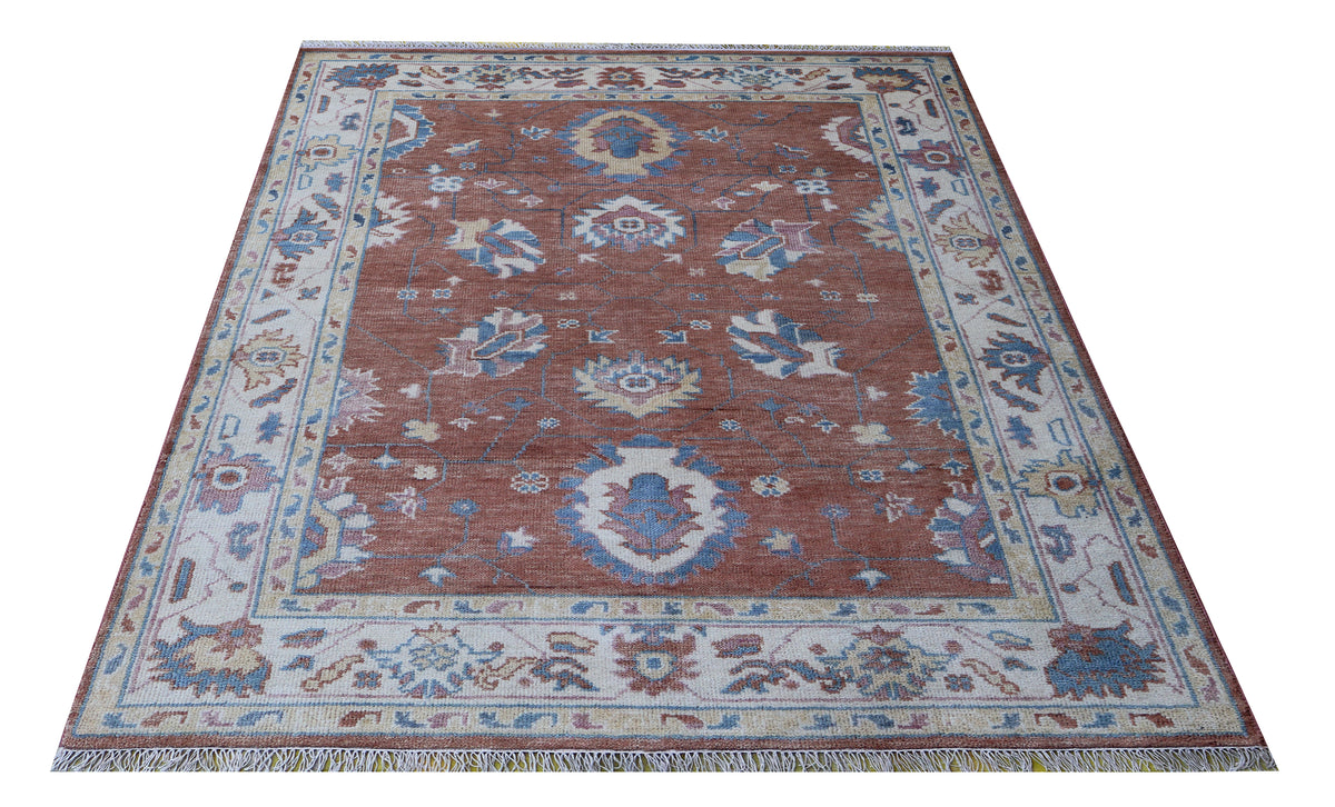 Hand Knotted Rust Orange Ivory Floral Oriental Oushak 5.6x8 Area Rug