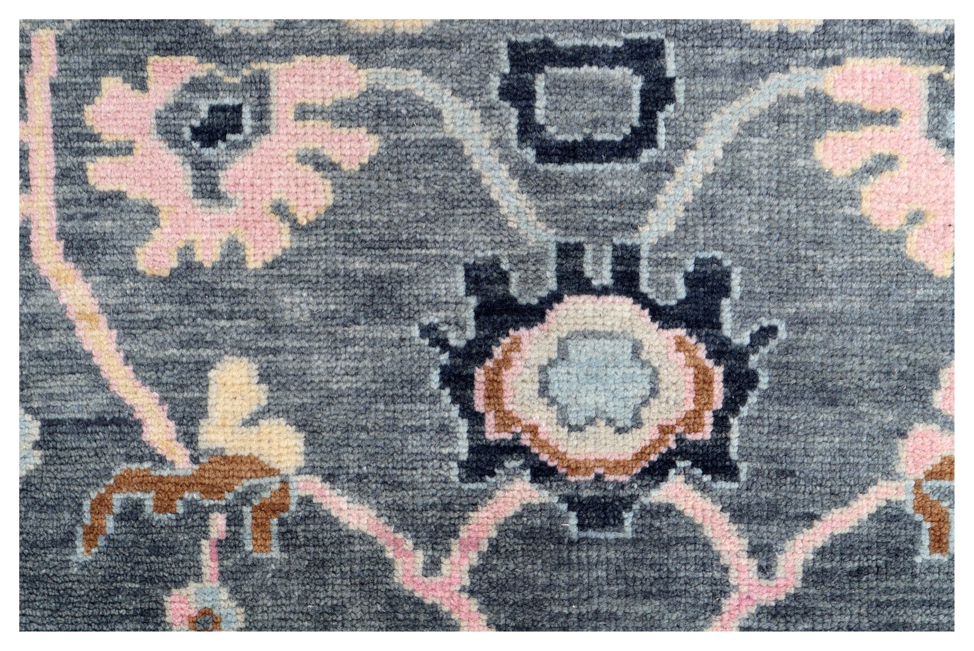 Steel Grey Oushak Floral Vine Botanical Hand Knotted Wool Area Rug